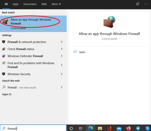 How to find Firewall in Windows 10