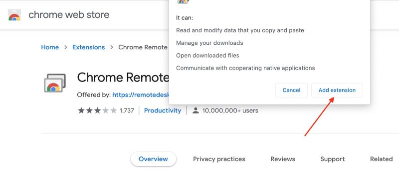 Aggiungi Remote Desktop a Chrome