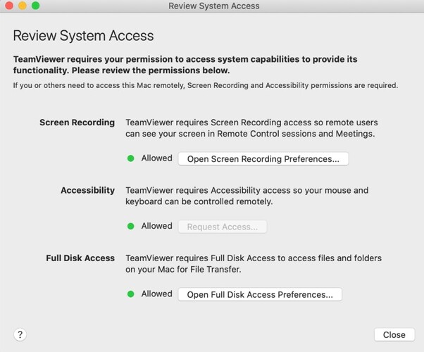 TeamViewer accessibility permissions mac