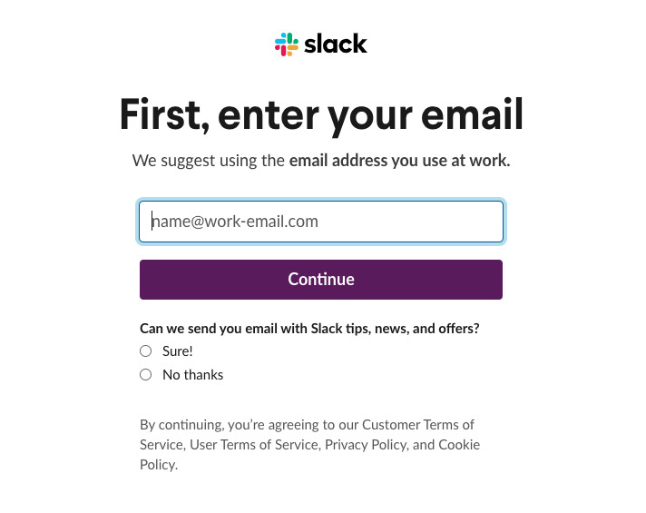 Create a new Slack workspace