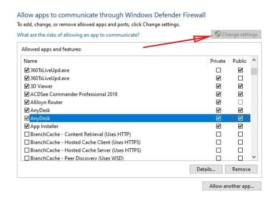 Consenti ad AnyDesk di comunicare tramite Windows Defender Firewall