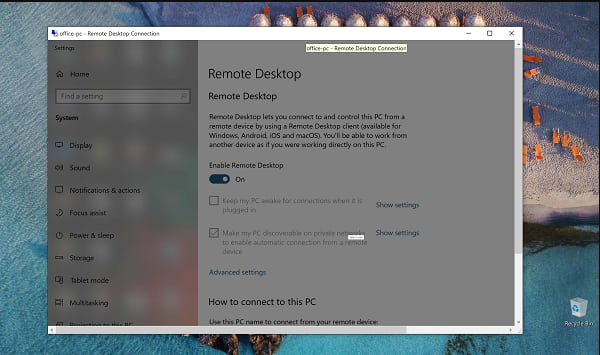 Windows Home enabled Remote Desktop